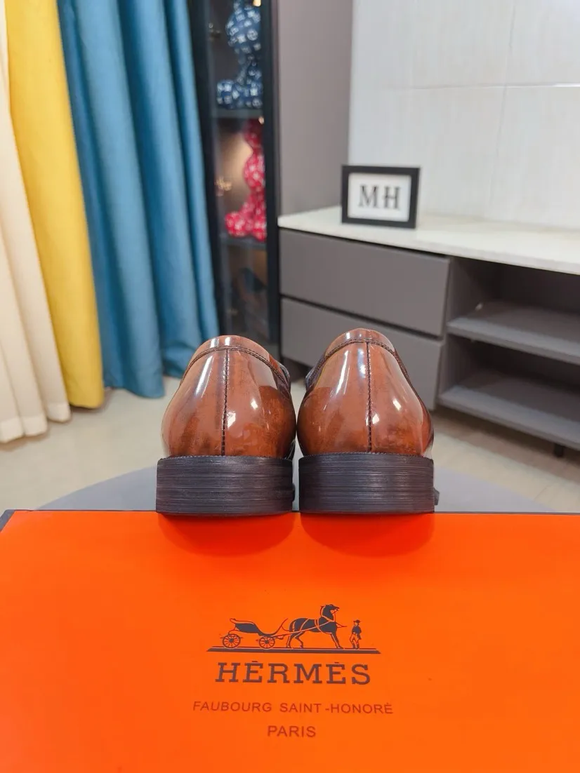 Men's shoes 💰500🌹🌹《HERMES》Hermès business leather shoes, original factory configuration, original imported open edge bead upper + luxury hardware logo + fully imported original customized sheepskin lining, sole: rubber wear-resistant outsole, difficult craftsmanship, original factory follow-up goods, 🔍🔍high quality code number: 38-44 45 can be customized
